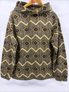 Vintage 90s Urban Outfitters Mens Geometric Pullover Hooded Fleece Sweater, sz S